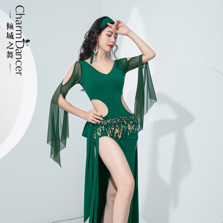 Dance of the Whole City Belly Dance Practice Clothes suit New Hollow Sequin Hip Towel Folk Baladi Saidi Robe