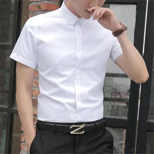 Summer Pure White Short Sleeve Shirt for Men, Slim Fit Business Casual Top, Summer Iron-Free Collar Shirt Jacket