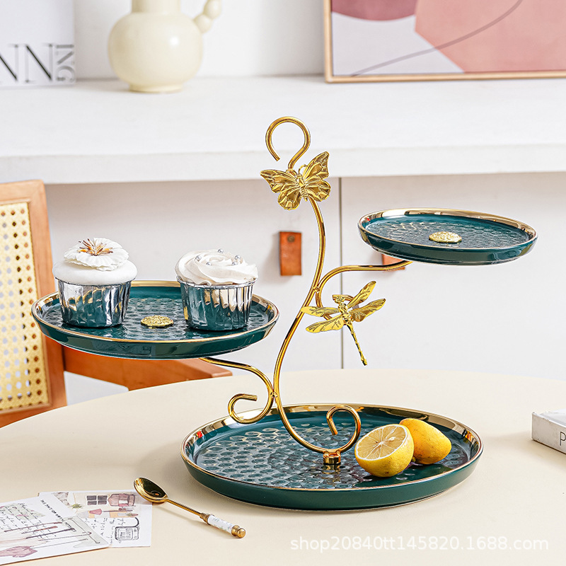 Plato de fruta de lujo ligero sala de estar mesa de café en casa pantalla de aperitivos plato de dulces de múltiples capas estante de aperitivos mesa de postre pantalla de la torta