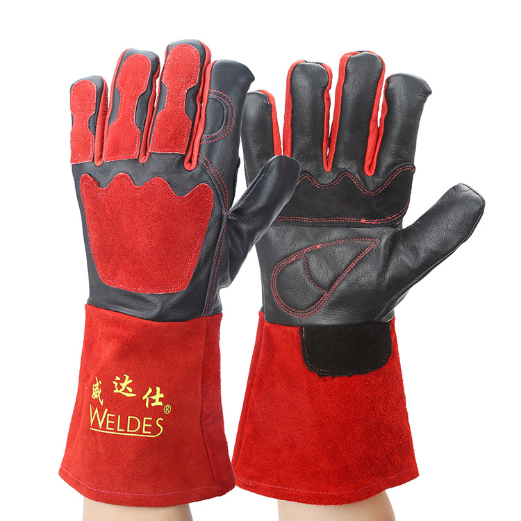 威达仕二层牛皮电焊手套男作防烫防震耐高温焊劳保手套
