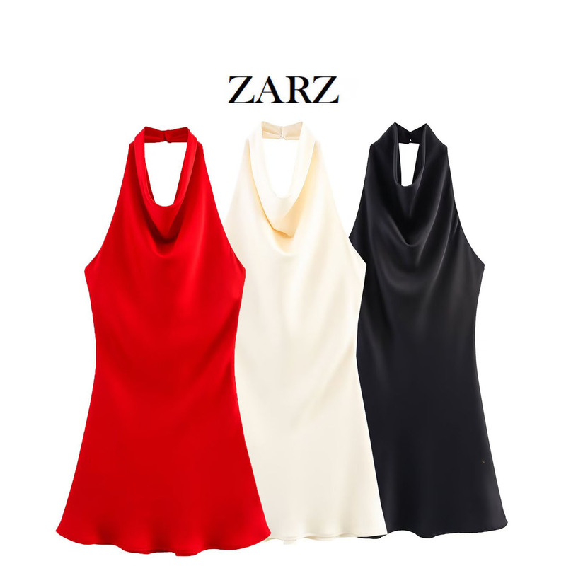 ZARZ Homemade European and American Style New Women's Fashion Satin Hanging Neck Collar dress 8741074