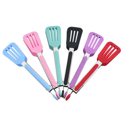 High temperature resistant silicone food tongs 9-inch 12-inch stainless steel barbecue bread tongs kitchen gadgets