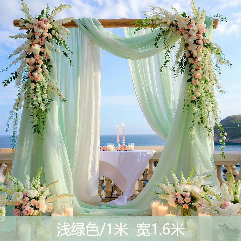 香槟色纱幔网红婚礼拱门场景布置网纱婚房氛围感婚庆吊顶装饰白纱|undefined