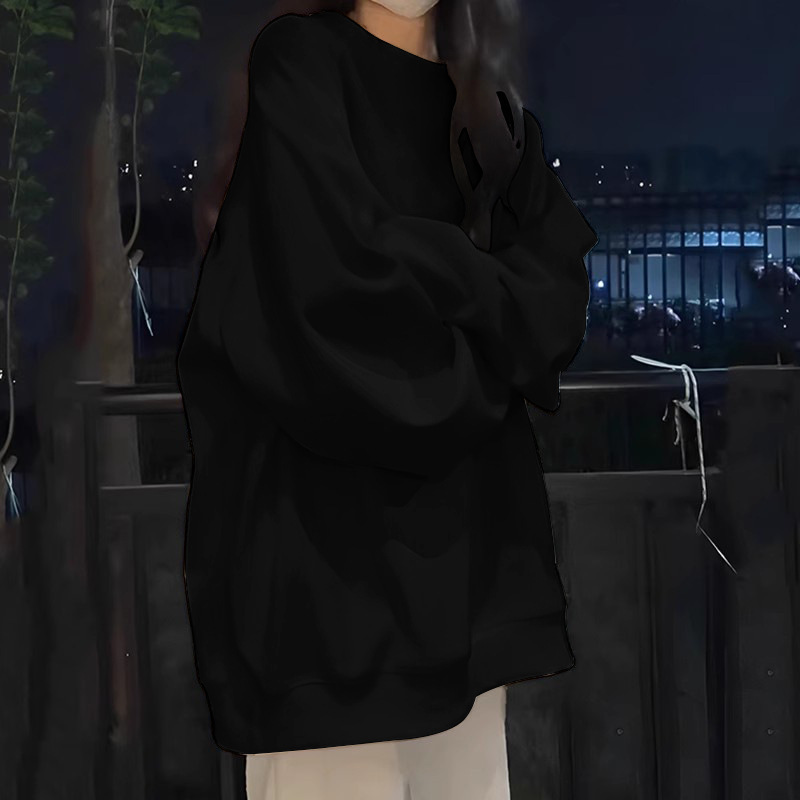 2025新款纯色卫衣女秋季oversize薄款圆领初中高中学生长袖上衣|undefined