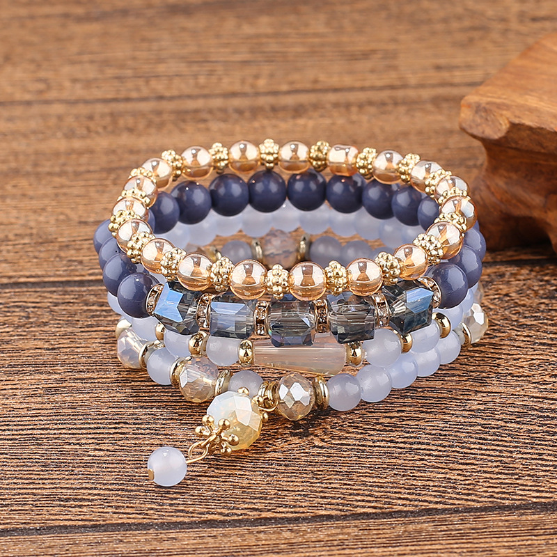 Fashion Round Arylic Alloy Glass Beaded Layered Women's Bracelets 1 Piece display picture 5