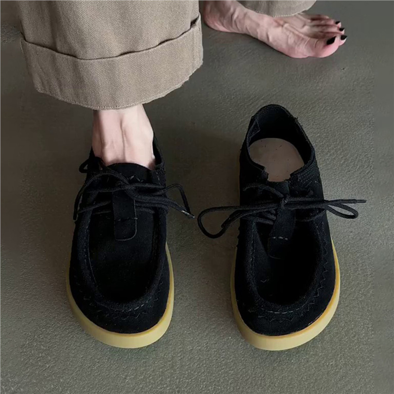 羊皮版~百搭通勤浅口单鞋女小皮鞋时尚圆头绑带设计休闲日常时尚|undefined