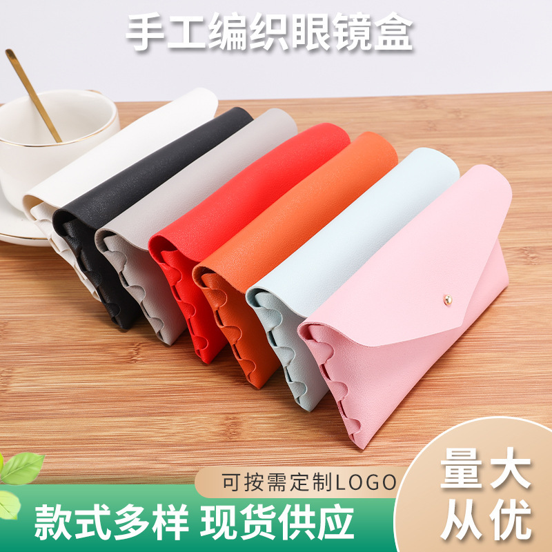 Customized Triangular Woven Leather Portable Sunglasses Packaging Box, Fashionable Sunglasses Handmade Glasses Case with Printable Logo
