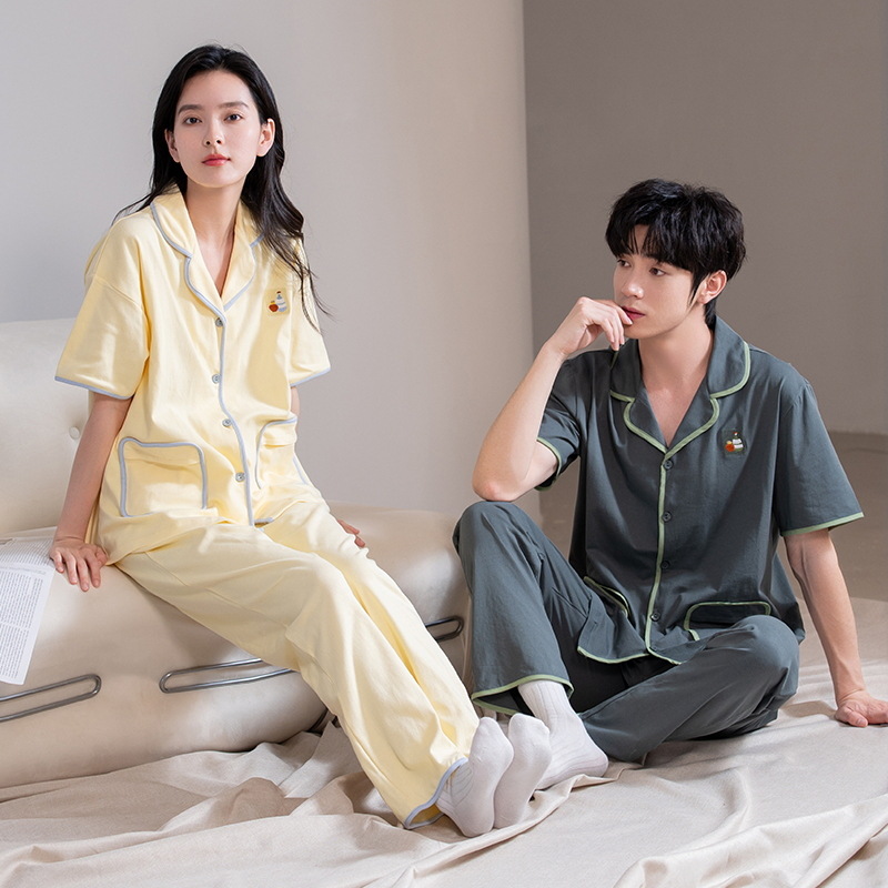 [Algodón antibacteriano] Pijamas de pareja de nuevo estilo, pantalones de manga corta de algodón de primavera y verano para hombres, ropa informal para el hogar, traje de mujer