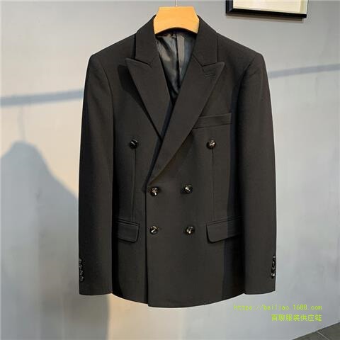 Men's Double Breasted Korean Style Fitted Autumn Suit Jacket Business Casual Light Blue Blazer Trendy Single Piece