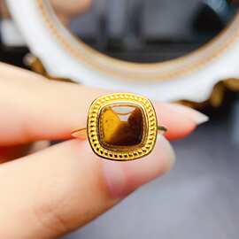 新款天然虎睛石戒指S925银镶嵌主石8*8mm百搭网红爆款女饰批发