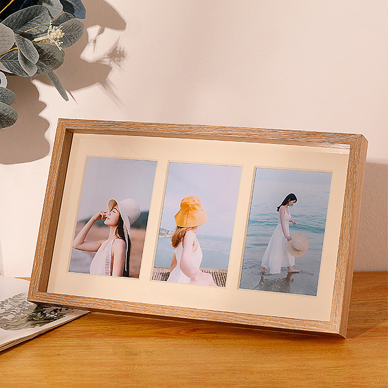 Creative wooden photo frame 3-4 frame combination 6-inch photo frame decoration wooden couple wedding photo wall-mounted Creative wooden photo frame 3-4 frame combination 6-inch photo frame decoration wooden couple wedding photo wall-mounted