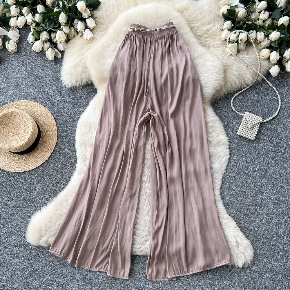 High-Waisted Wide-Leg Pants Korean Style Casual Women's Elastic Waistband Flattering Relaxed Fit For Commuting_ecoleips.com