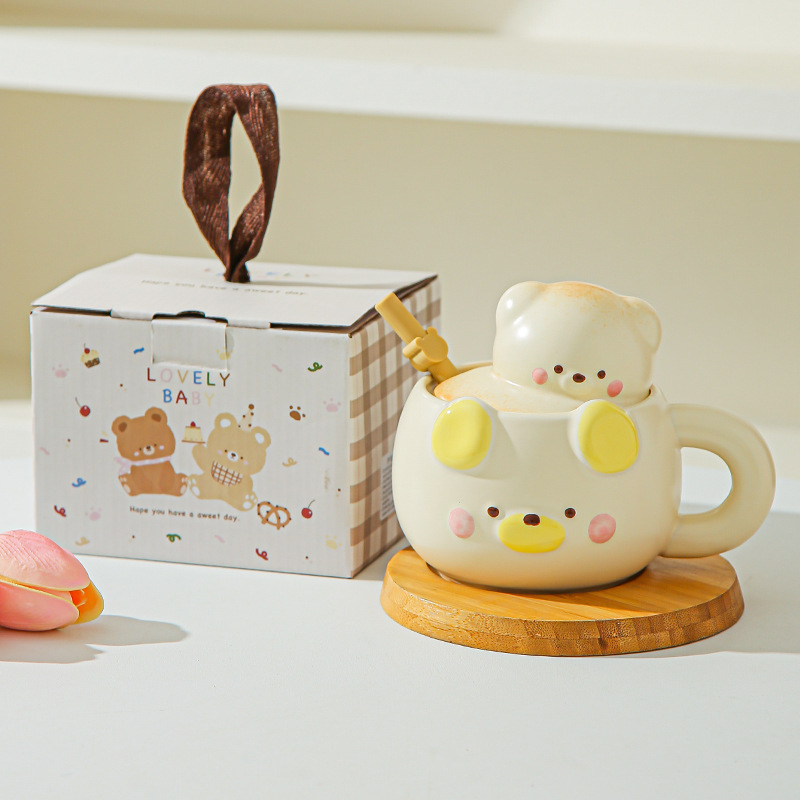 Regalo de cumpleaños para chicas adorables osos tazas de café de agua de alto valor de cerámica regalo de mano
