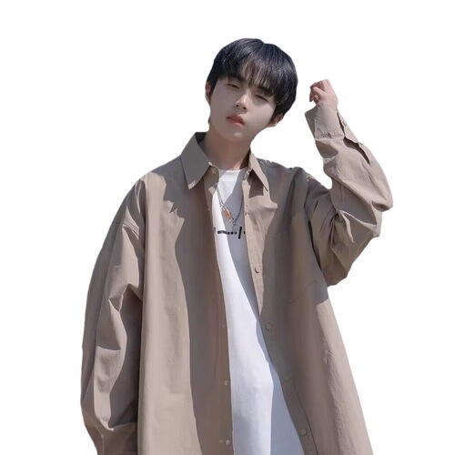 Black shirt, boys, summer, thin Japanese, solid color, long-sleeved shirt, high-end, fashionable, handsome coat, spring and autumn