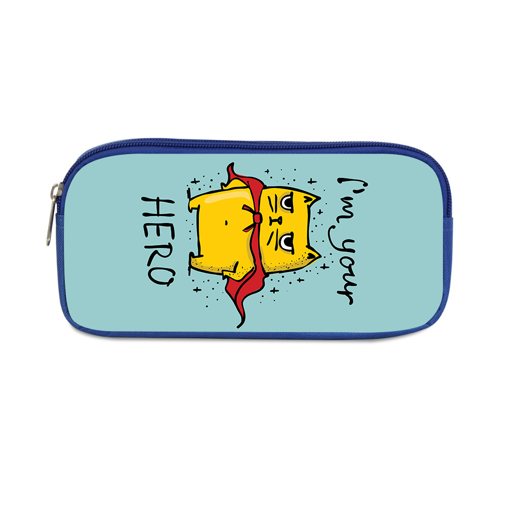 Cartoon cute cat blue single layer pencil case 10