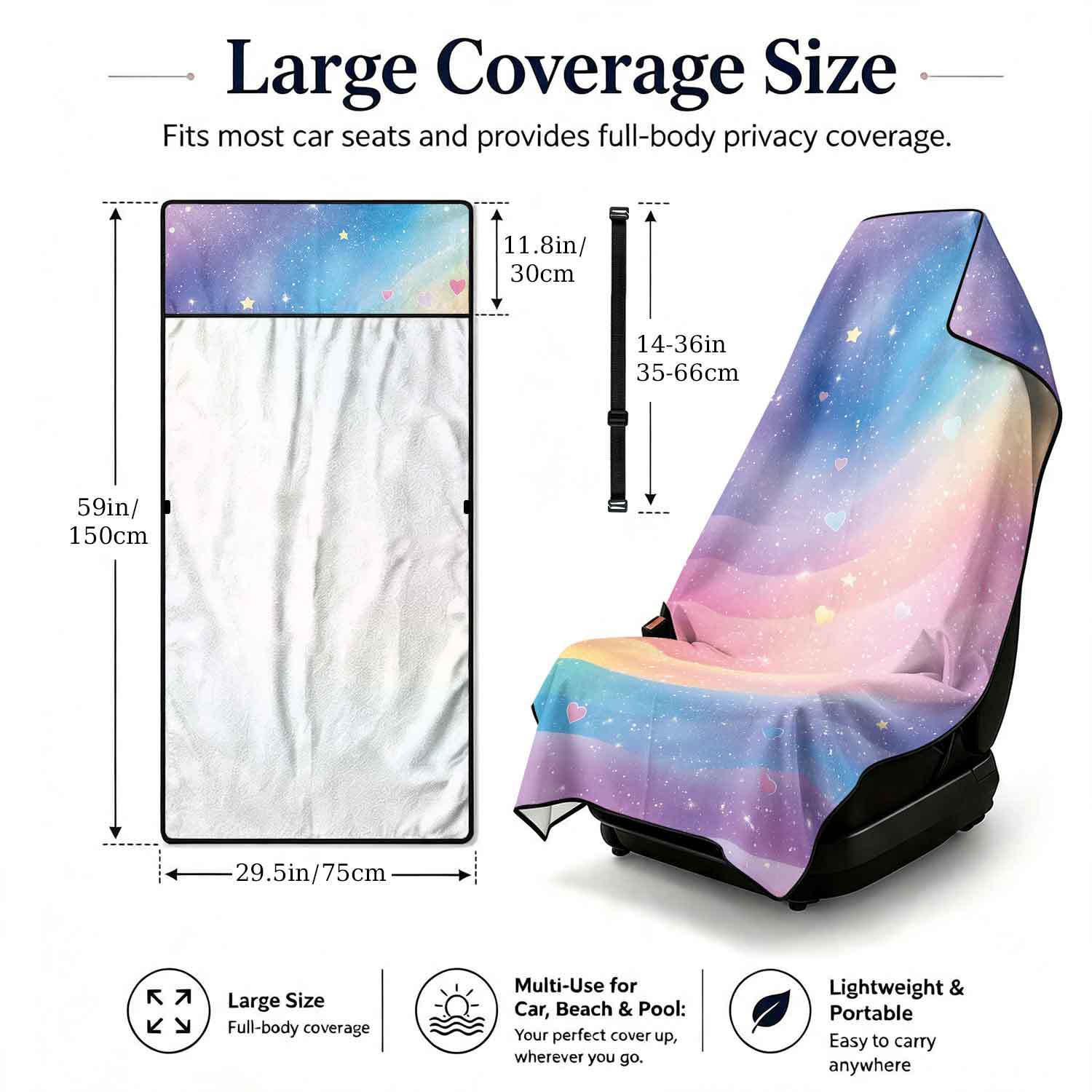 Printed bath towel and car seat cover 2-in-1, ultra-fine fiber outdoor beach and car dual-use universal seat cushion