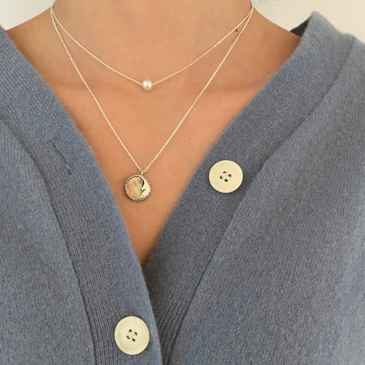 Geometric Pattern 925 Sterling Silver Pearl Geometric Necklace