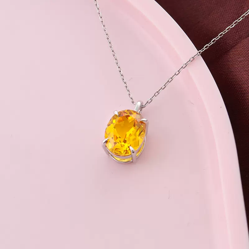 18k白金雷迪恩旦形冰花锆吊坠女时尚简约3克拉深黄椭圆四爪项链女