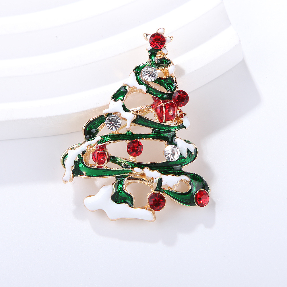 European and American Fashion Alloy Enamel Rhinestone Christmas Tree Brooch Exquisite Creative Men's and Women's Clothing Corsage Jewelry Pin