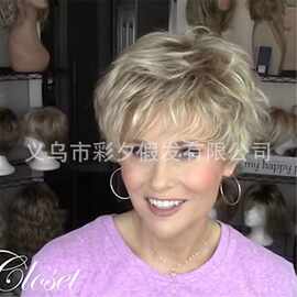 欧美发 bobo头假发 短发女浅金色染色短直发 wig化纤假发头套