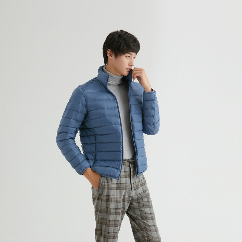 Nuevo 90 blanco chaqueta de invierno hombre ligero corto joven de mediana edad chaqueta de cuello ultra ligero auténtico