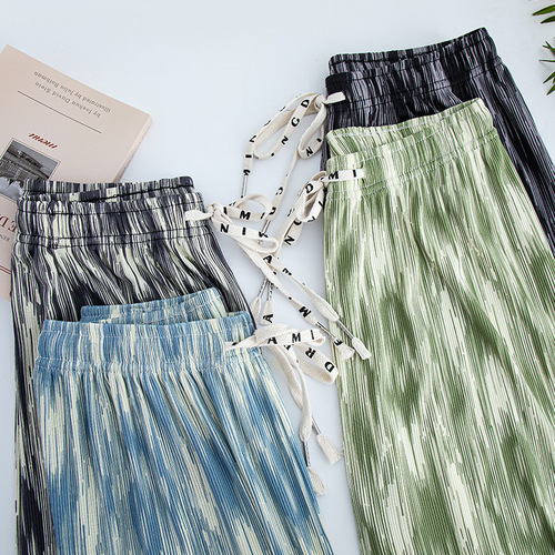 Foreign Trade Ink-Dyeing Wide-Leg Pants for Women, Spring/Summer 2025 New Arrival, High-Waisted, Slimming, Relaxed & Casual Floor-Length Trousers