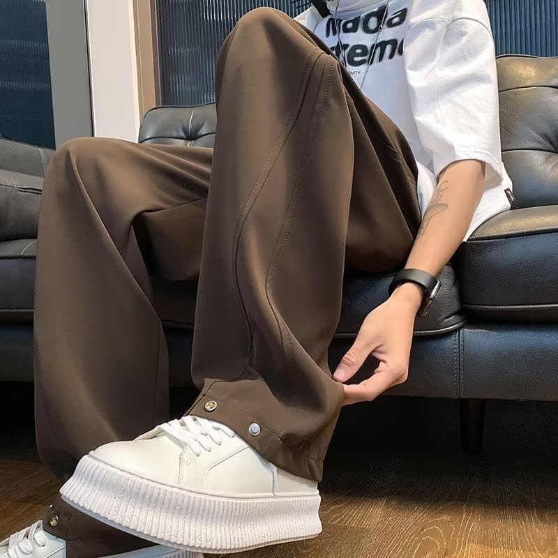Men's silk summer retro solid color sports casual trousers