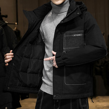 韩版牛仔新款连帽青少年潮流帅气加厚保暖外套男冬季潮牌羽绒服男
