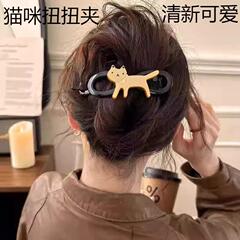 かわいい漫画風猫のツイストクリップ 大きめヘアクリップ 女性用 新作 高級ヘアクリップ