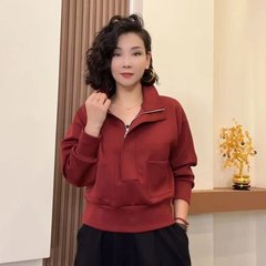 一件代发直播爆款2025秋季新款时尚休闲宽松百搭纯色翻领套头上衣