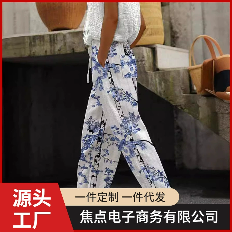 2024 Модный повседневный костюм в европейском и американском стиле с цветочным принтом, карманами на шнурке, для трансграничной торговли, POD, индивидуальный пошив