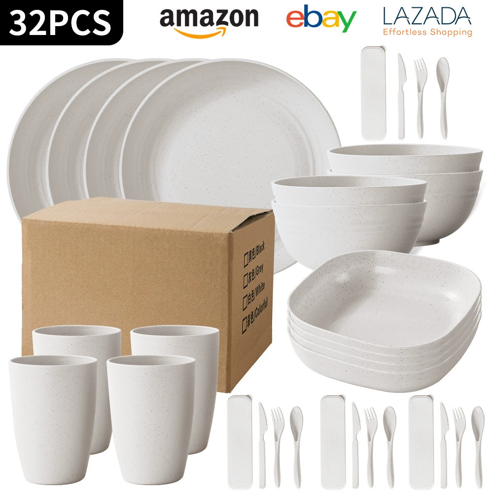 Dinnerware Set, Thickened Black Dinner Plates & Soup Bowls, 16–32 Piece Options, Home Tableware