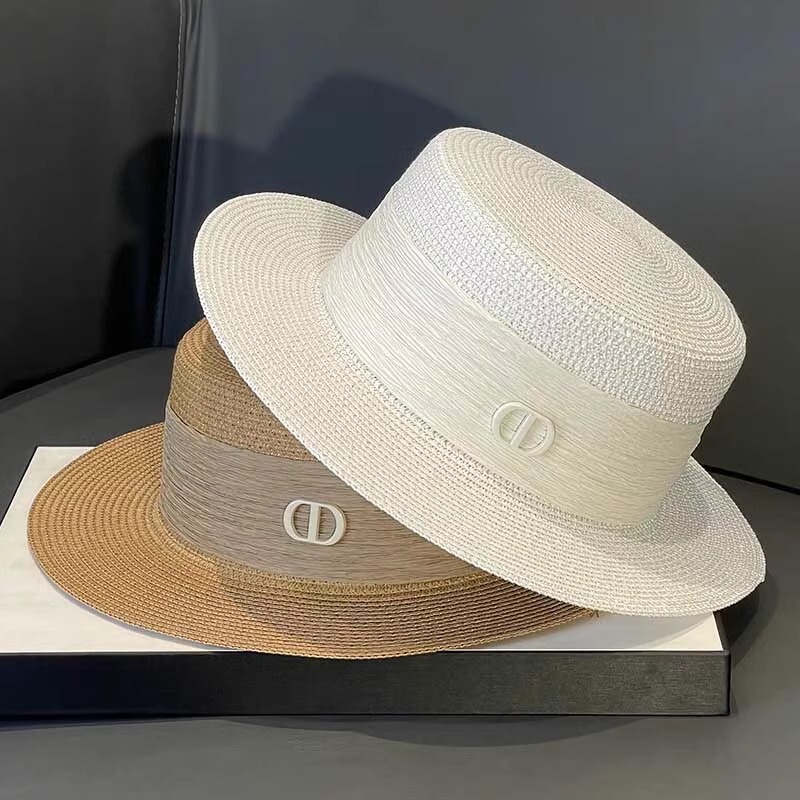 Women's Hat 2025 New Summer Korean Style Flat Top Straw Hat Versatile Sunshade Sun Protection Straw Sun Hat Trendy
