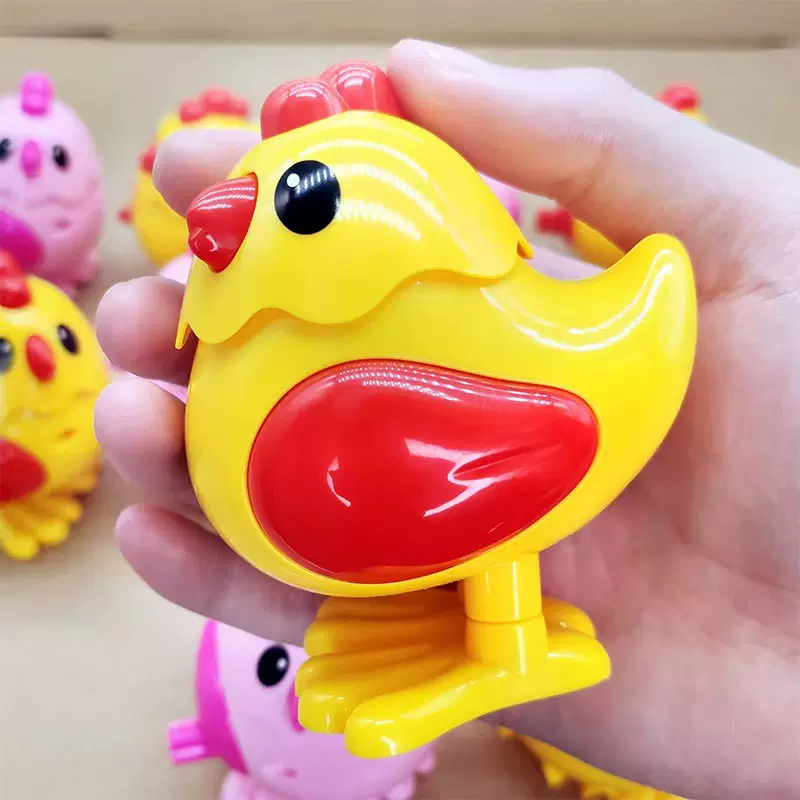卡通可爱发条小鸡小黄鸭仿真动物跳跳鸡毛绒发条小鸡上链会跑玩具