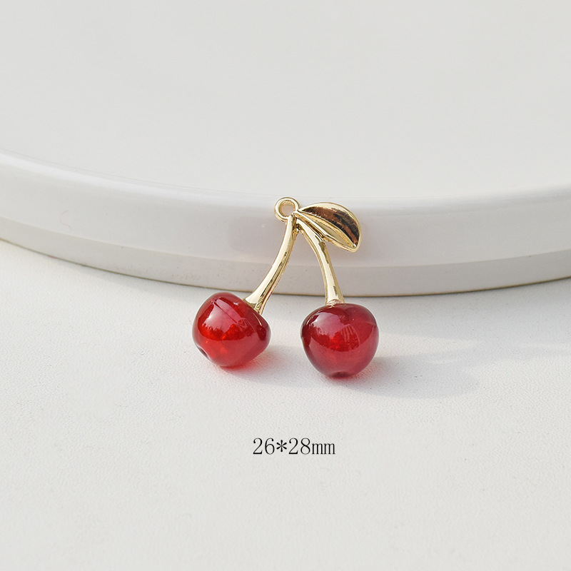 Pendant Jewelry Making Type 10 PCS/Package 31*25mm Zinc Alloy Zircon Cherry Pendant