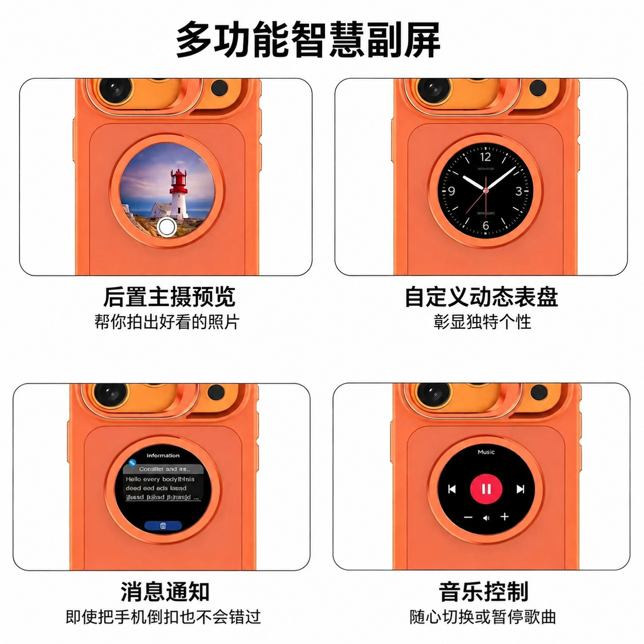 Smart Secondary Screen Phone Case with Creative DIY Wallpaper and Selfie Metal Stand, Suitable for iPhone 15-17