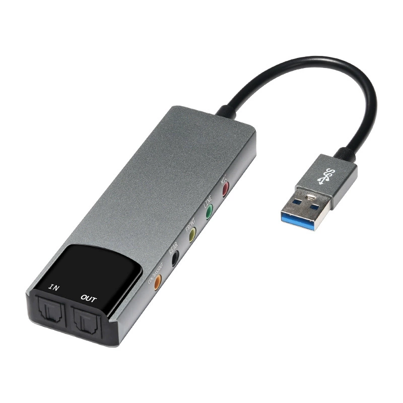 Внешняя USB звуковая карта, волоконно-оптическая (TOSLINK), 5.1 канал, plug‑and‑play, черная или серебристая