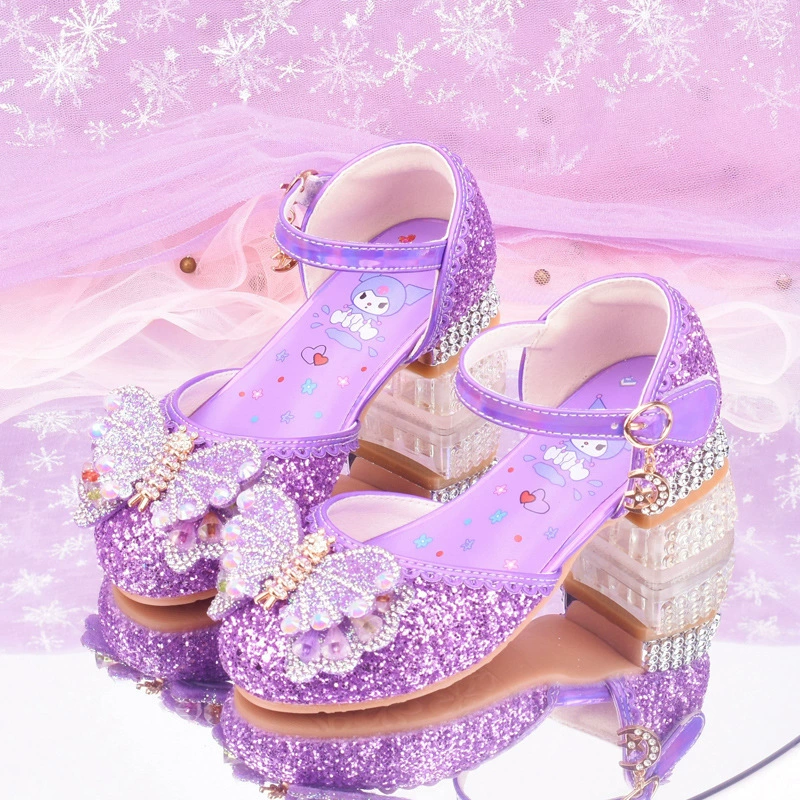 Иностранная мода девушка туфли на каблуках с платьем принцесса хрустальные туфли детские кожаные туфли кулуми девушки одиночные туфли