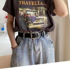 新款真皮皮帶男女 簡約百搭時尚長方扣寬皮帶女士 裝飾牛仔褲帶潮