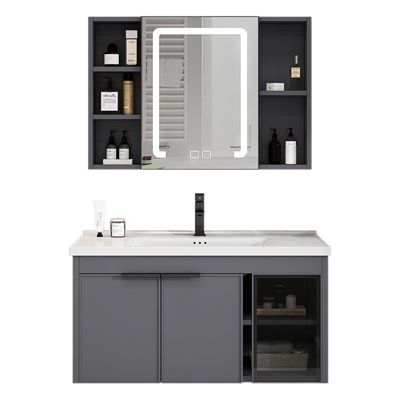 Simple moderno espacio de aleación de aluminio mueble de baño cuarto de baño mesa de lavado pequeño apartamento lavabo cuenca