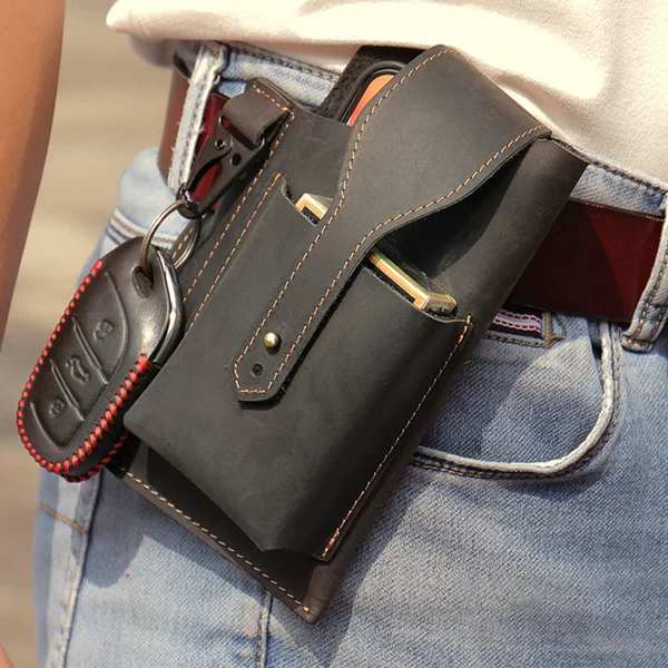 Cross-Border Retro Multifunctional Mobile Phone Waist Bag with Belt, Outdoor Sports Tool Waist Bag, Crazy Horse Leather Tactical Waist Bag