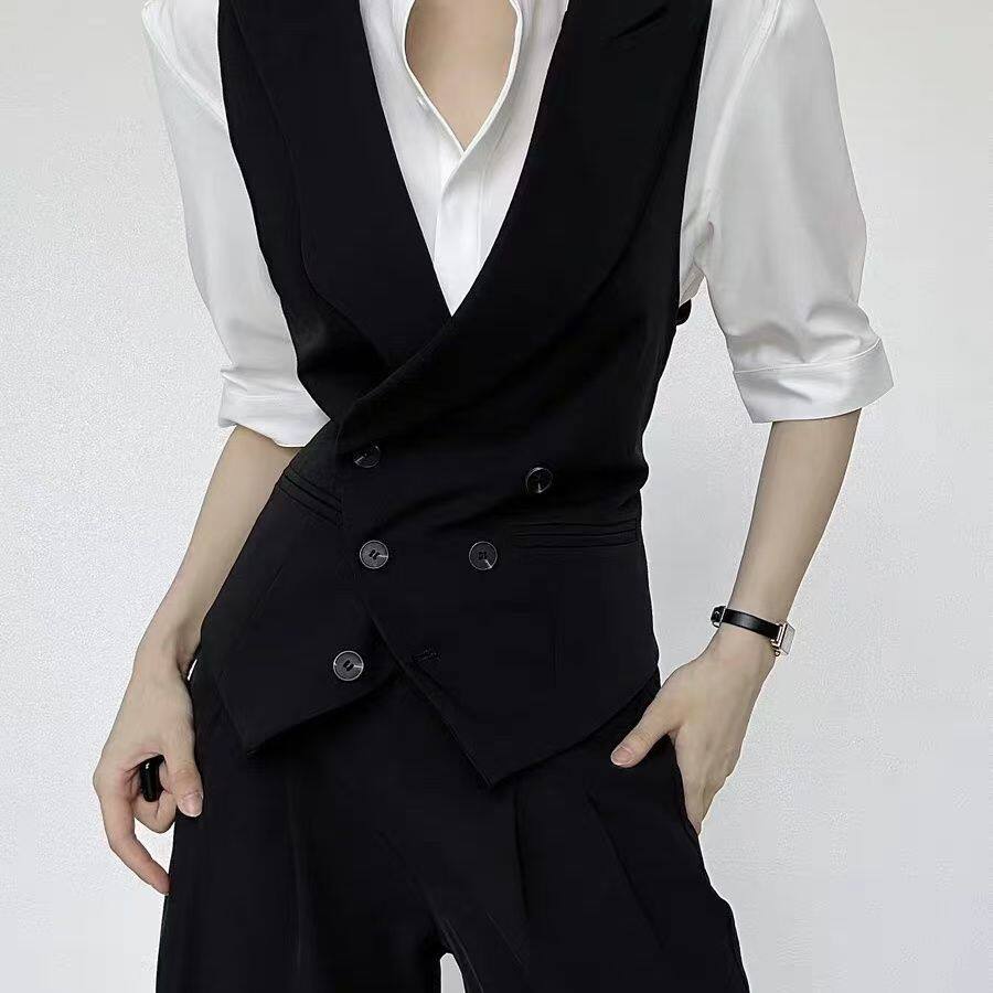 Áo vest nữ dáng ôm cổ chữ V phối nút, kiểu gile công sở thanh lịch — Áo vest một mảnh màu trắng, Áo vest một mảnh màu đen