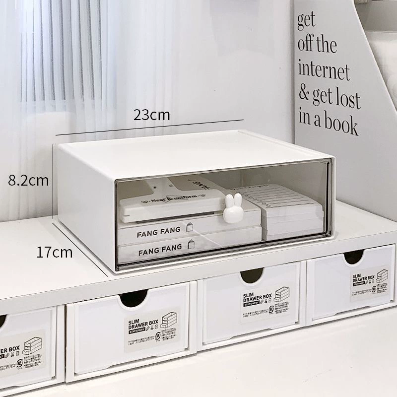 Desk Drawer Organizer, White Plastic Desktop Storage Box with Rabbit Handle, Multi-Size