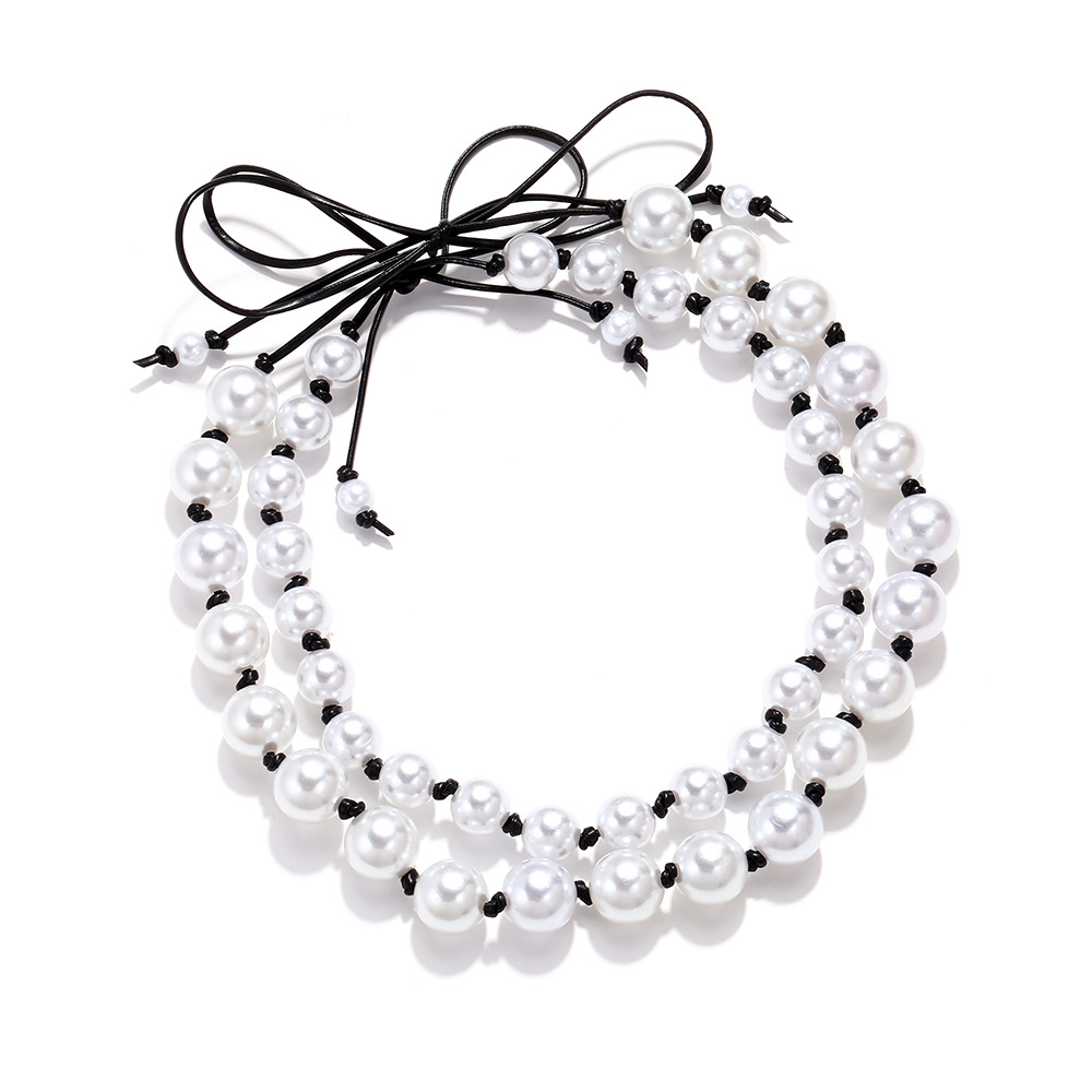 Wholesale Jewelry Elegant Simple Style Round Bow Knot Imitation Pearl Leather Rope Beaded Necklace display picture 3