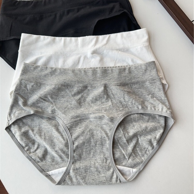 Long-term women's solid color cotton underwear front lengthened crotch heightened plus size hip-wrapped belly-contracting mid-waist underwear