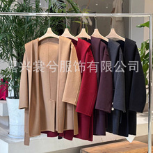 专柜2k+ 15羊绒15桑蚕丝70澳毛材质双面羊绒中长款连帽大衣外套女