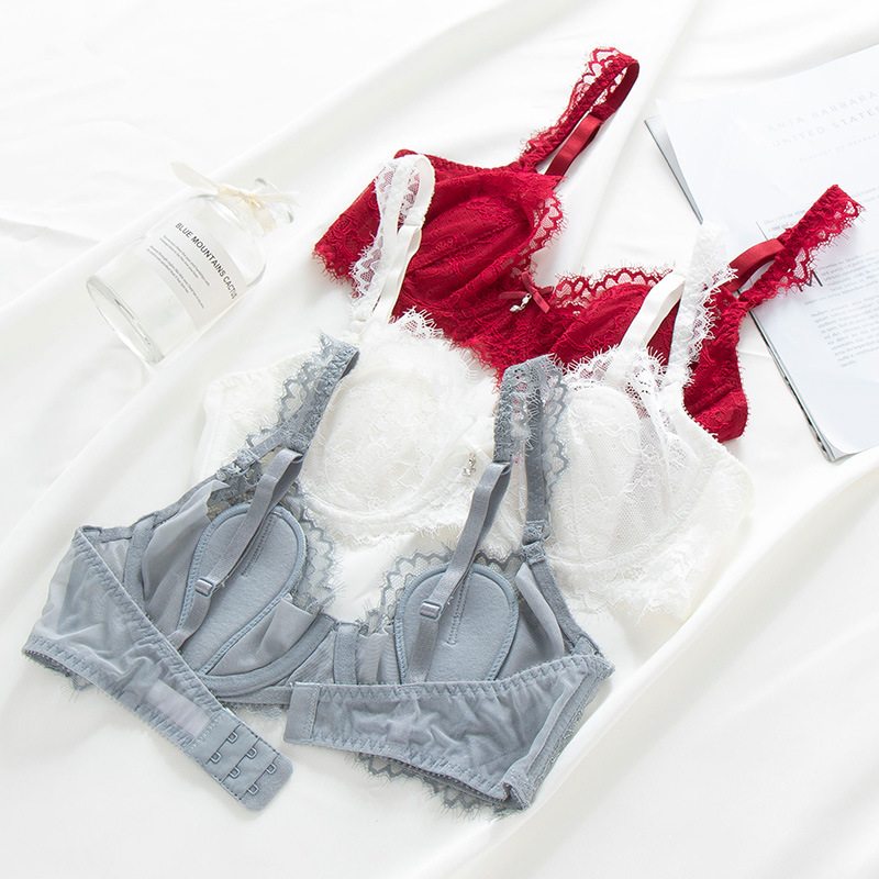 Nuovo reggiseno sexy in pizzo ultra sottile e trasparente rosso brillante da donna 9212_voghion.com