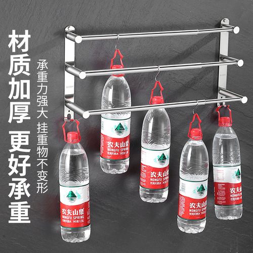 Stainless steel retractable towel rack bathroom wall-mounted towel rack bright punch-free towel rod single and double rod hardware pendant