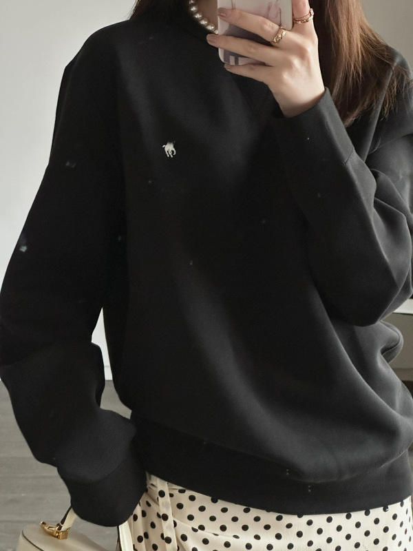 R1ラフ馬標純綿の薄い丸首カバー秋冬カップル長袖tシャツの女性刺繍|undefined
