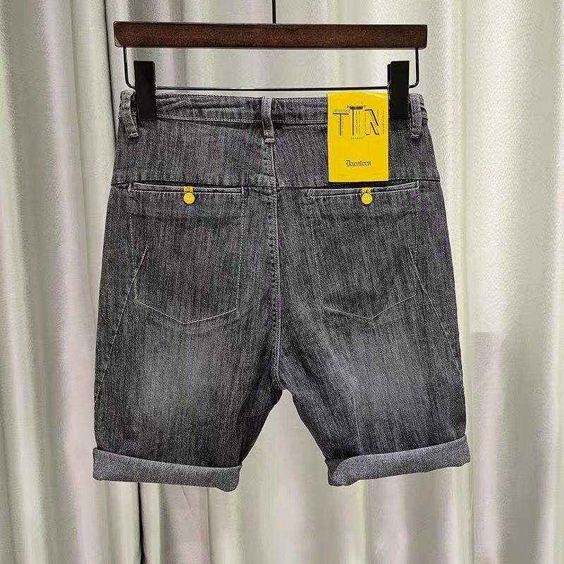 Short en jean été mince cinq quarts version coréenne ample 2024 décontracté polyvalent slim fit simple mi-pantalon tendance homme_voghion.com